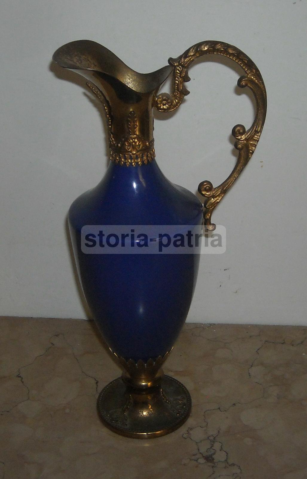 Anfora In Ceramica Blu Con Fregi Dorati, Metà Del Novecento