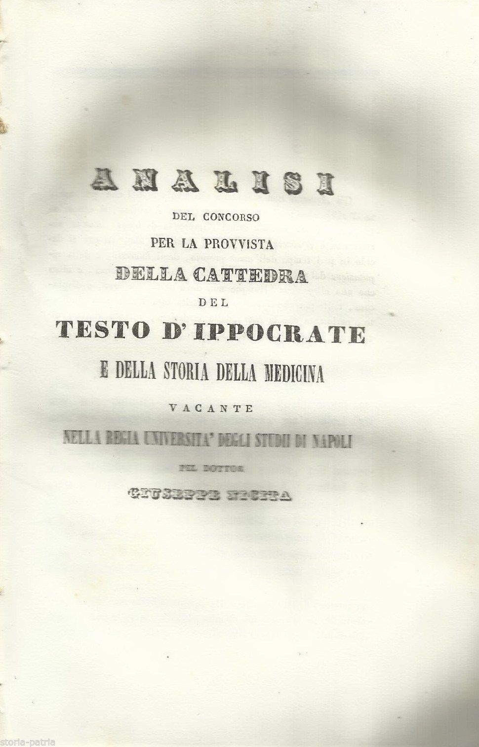 Concorso Cattedra Storia Della Medicina Università Napoli 1840