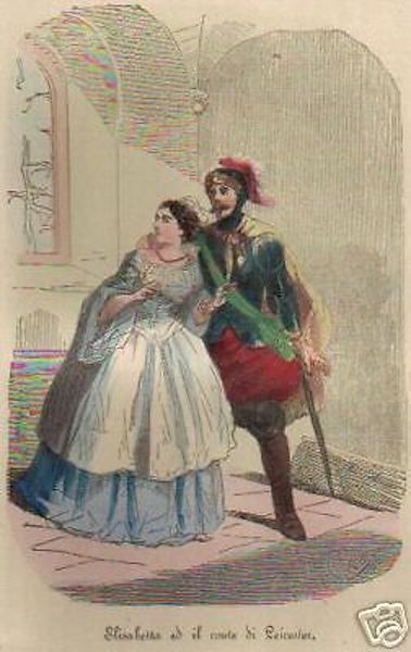 Elisabetta E Il Conte Di Leicester, Stampa Antica Dell'Inquisizione, 1860