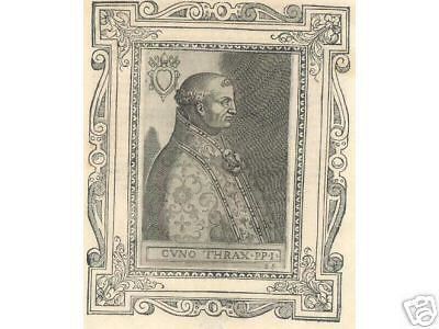 Incisione Antica Papa Conone I Del XVI Secolo