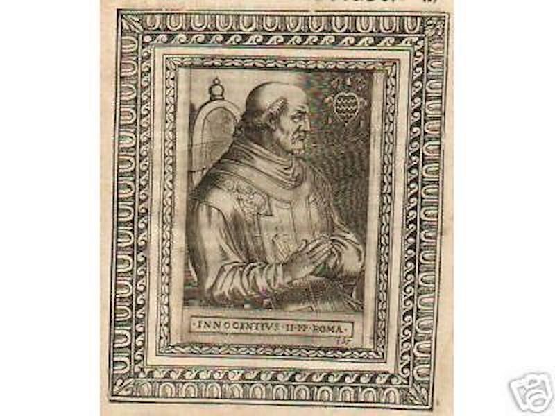 Ritratto Di Papa Innocenzo II, Incisione Originale Del Cinquecento Con Araldica