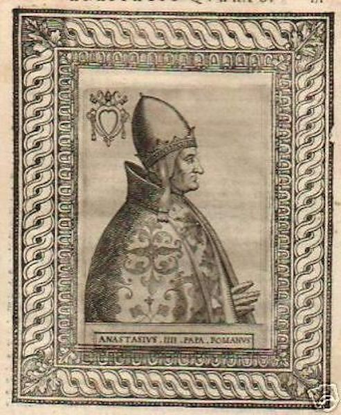 Ritratto Antico Di Papa Anastasio IV, Incisione Originale Del XVI Secolo