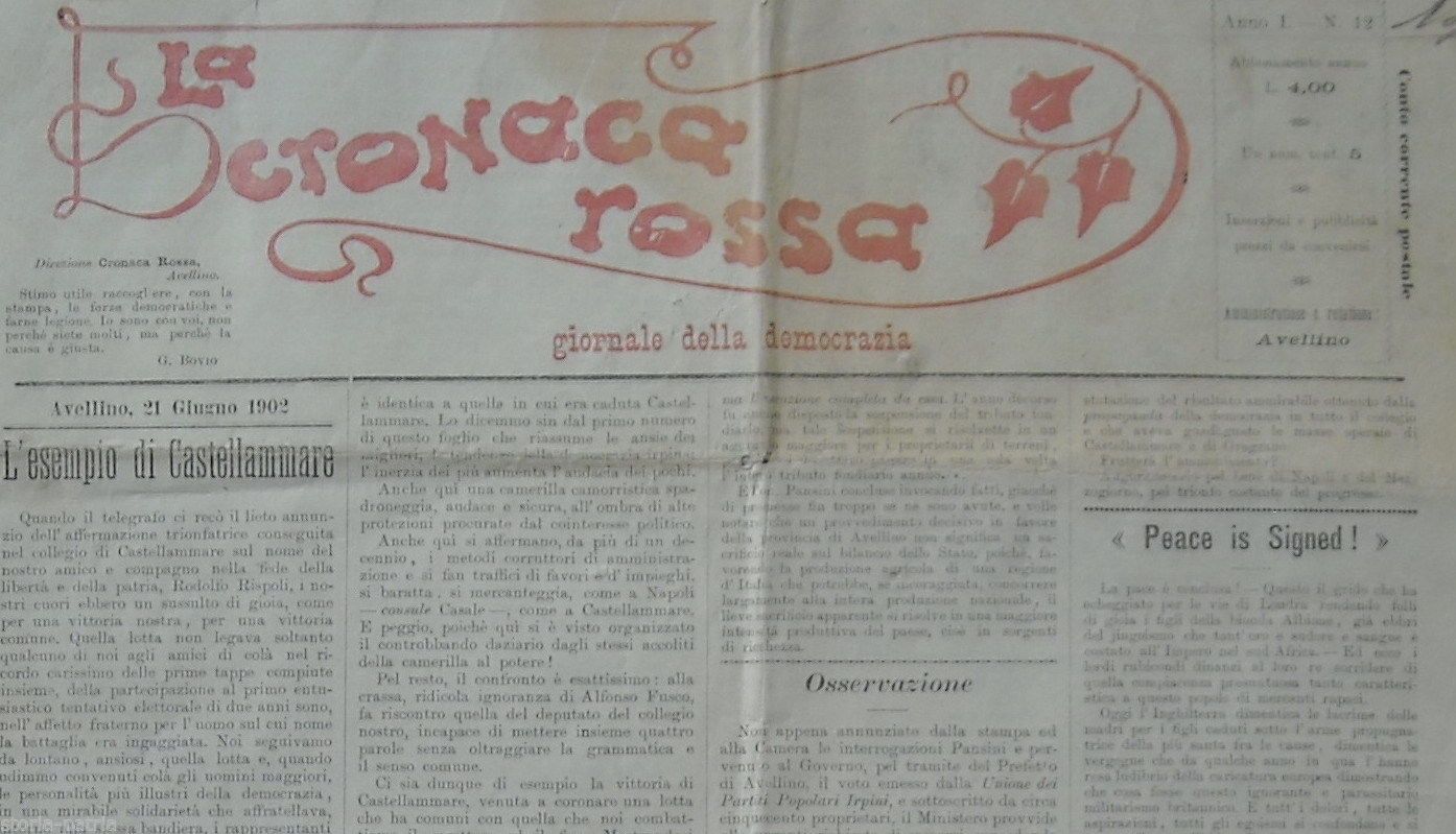La Cronaca Rosa, 1902, Avellino: Giornale Democratico Irpino Originale