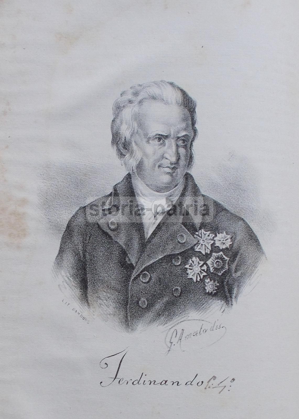 Litografia Ferdinando IV Di Borbone, Regno Di Napoli, G. Amato, 1870