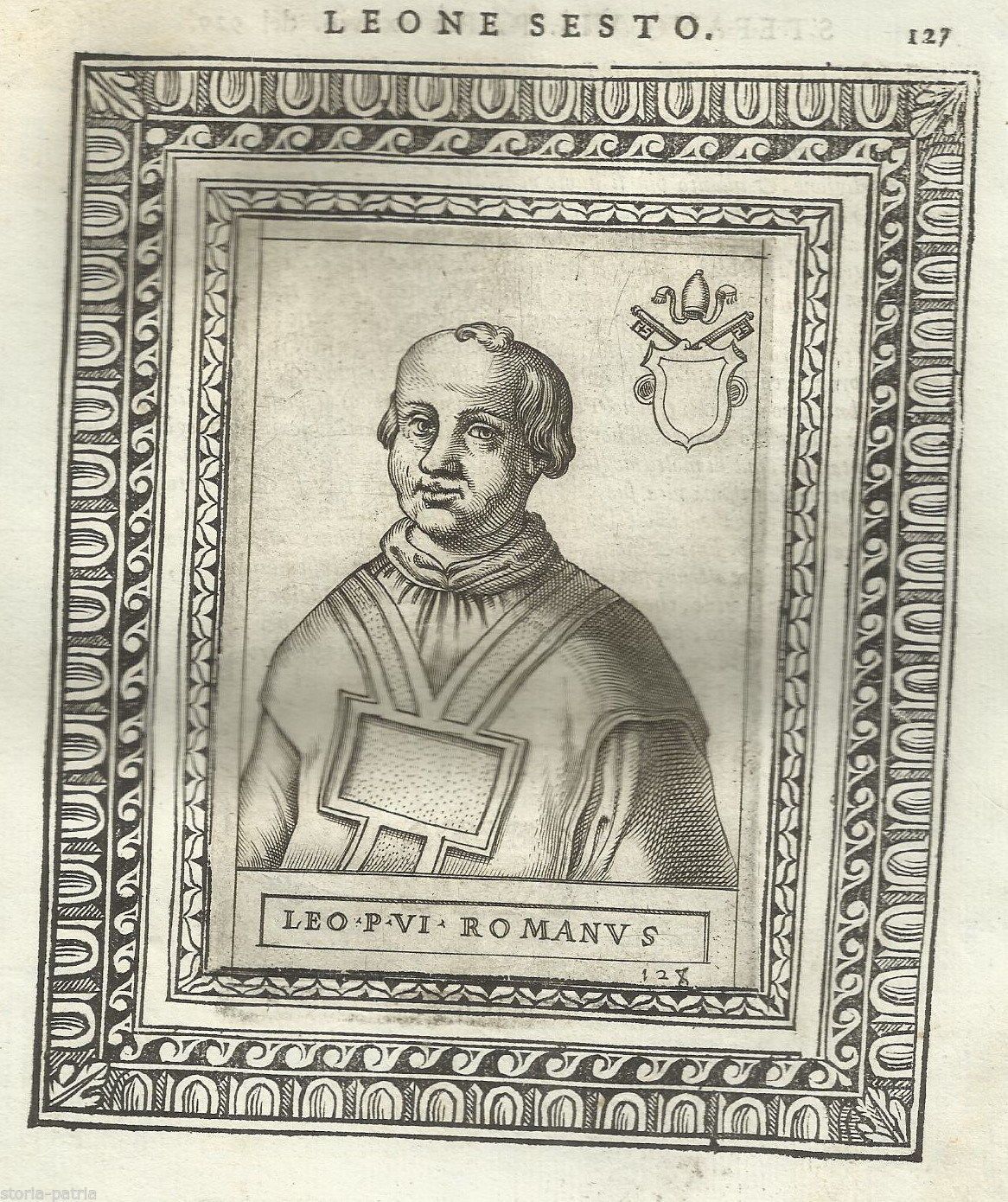 Incisione Antica Papa Leone VI Ritratto Storico Pontefice Romano