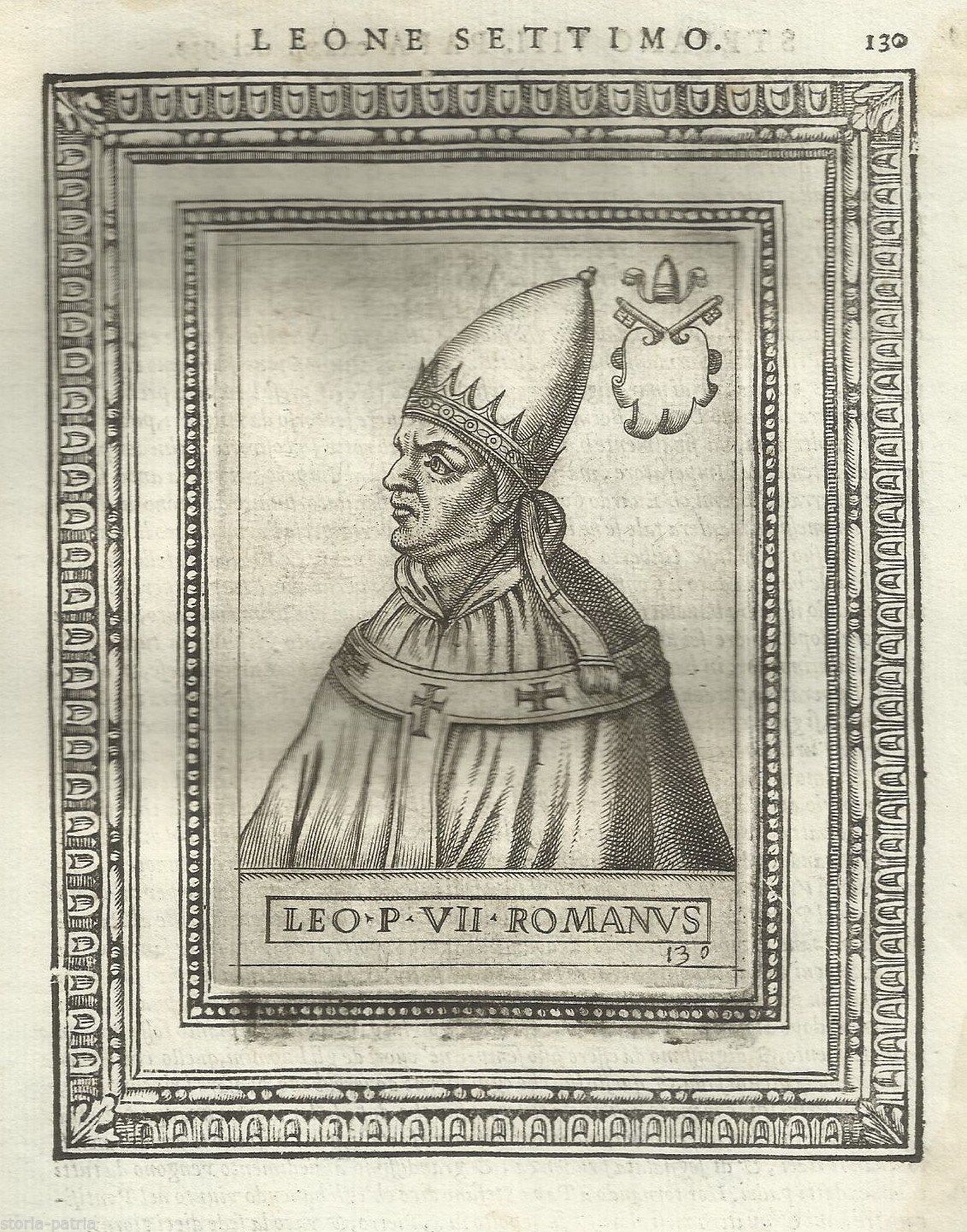 Incisione Antica Papa Leone VII Ritratto Storico XVI Secolo