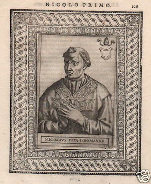 Ritratto Antico Papa Nicolò I Magno Incisione Originale XVI Secolo