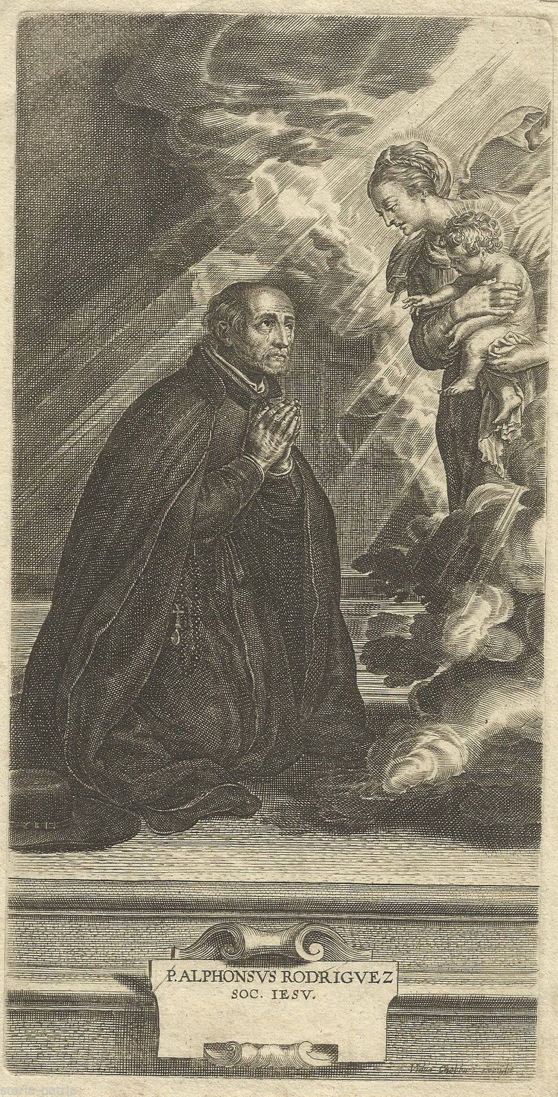 Stampa Devozionale Antica Padre Alfonso Rodriguez Gesuiti 700