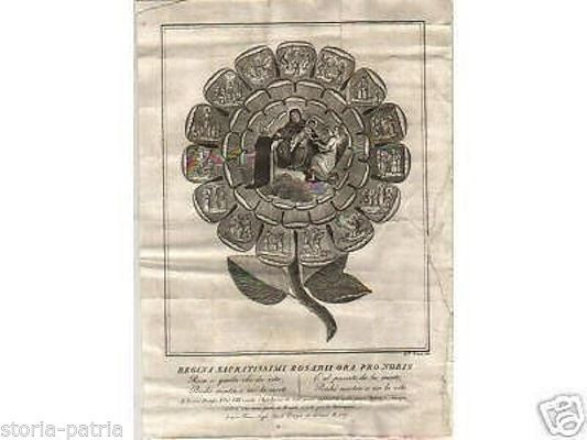 Antica Stampa Madonna Del Rosario, Francesco Toro, Scafa, Napoli, XIX Secolo