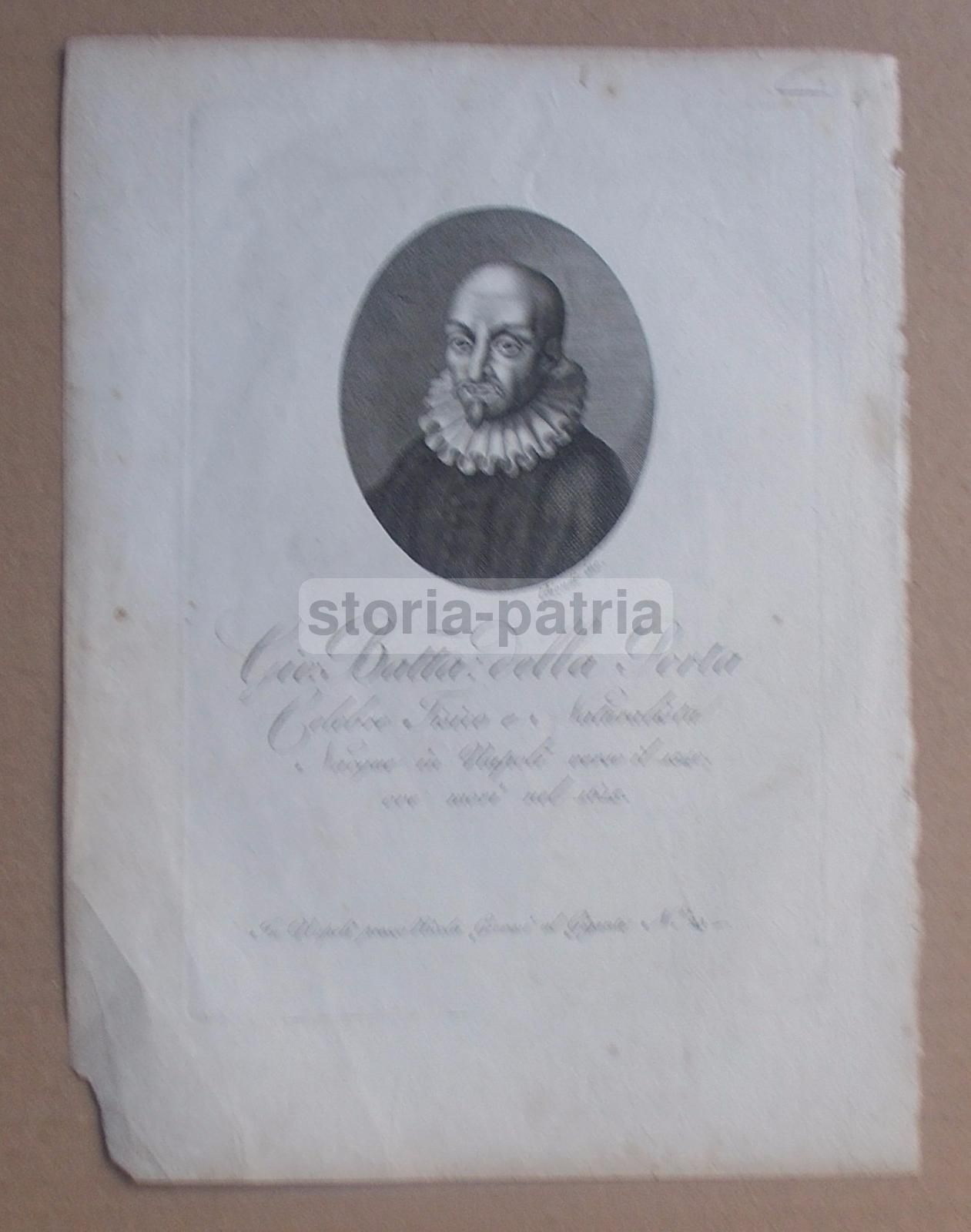 Ritratto Di Giovan Battista Della Porta, Incisione Originale Del XIX Secolo, Napoli