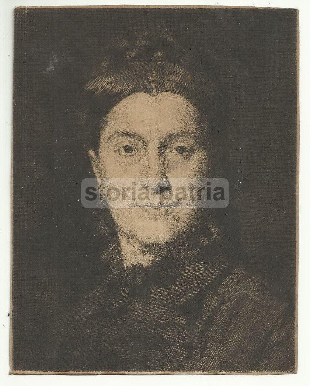 Antico Ritratto Di Gentildonna, Incisione Di Gilbert Da Henner, 1875