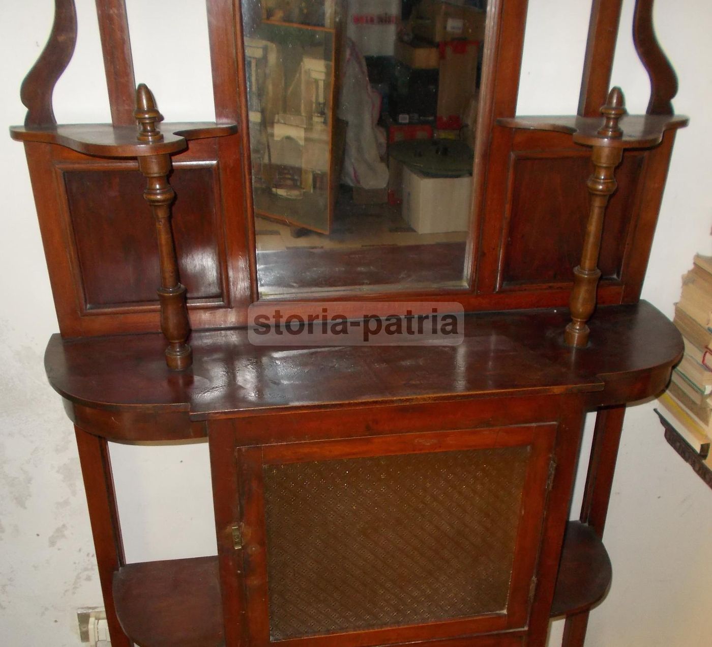 Mobile Specchiera Liberty In Legno Anni '20 Con Vetrina