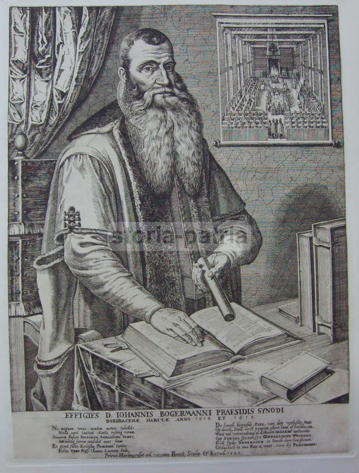 Ritratto Di Johann Bogermann, Incisione Di Harlingensis, 1620, Sinodo Di Dordrecht