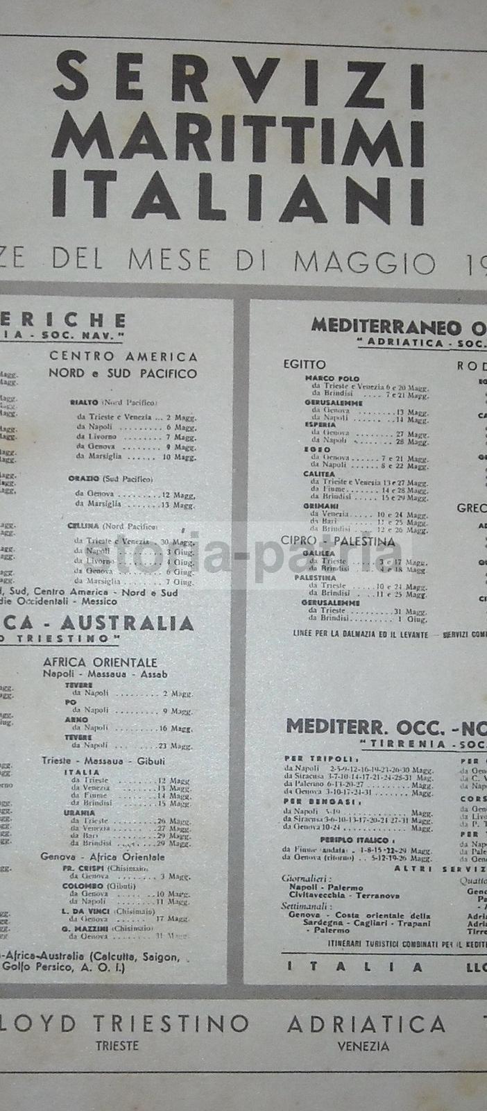 Pubblicità Dynamin 1939: Servizi Marittimi, Lloyd Triestino E Tirrenia