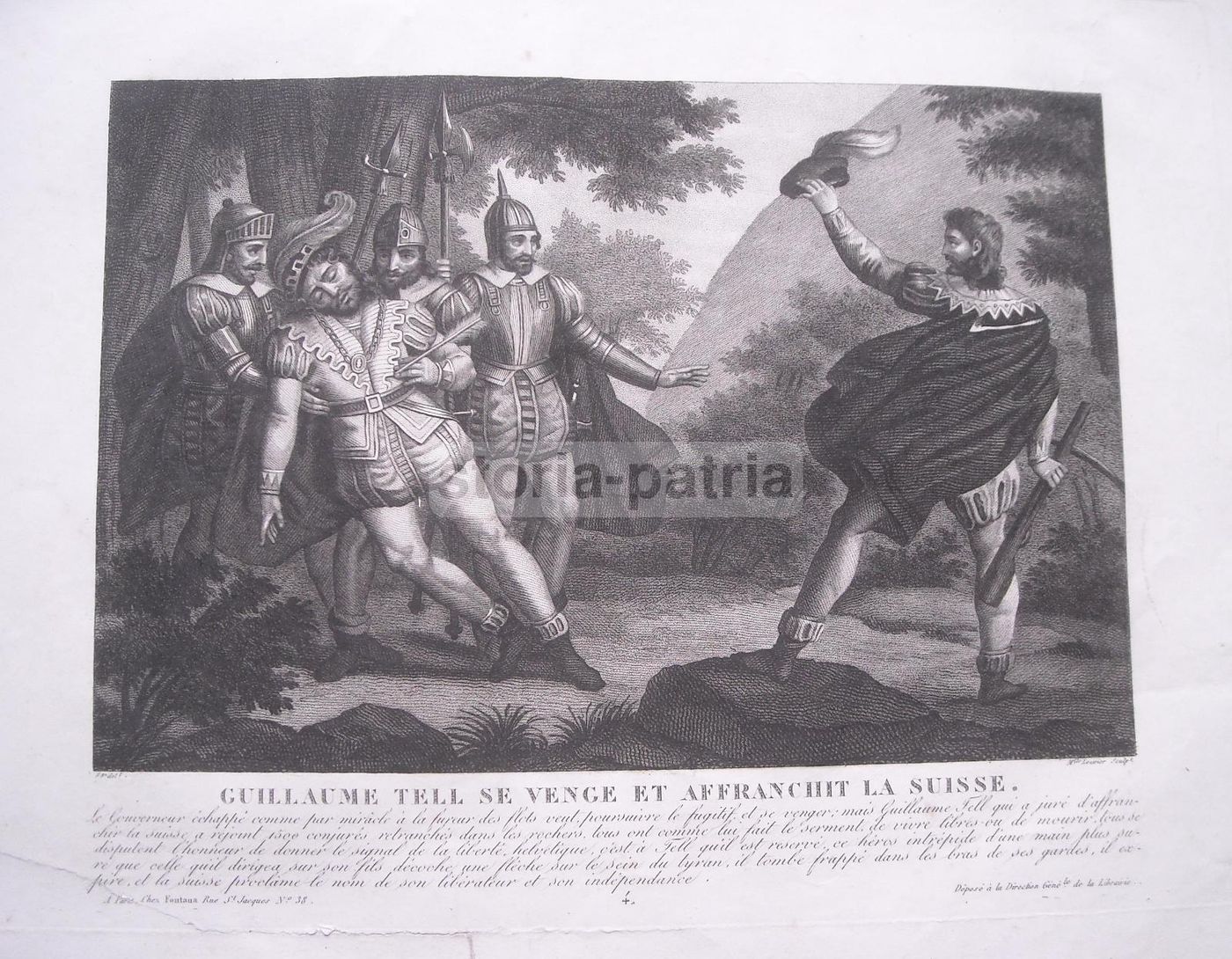 Guglielmo Tell Incisione Francese 800 Louvier Svizzera Storica