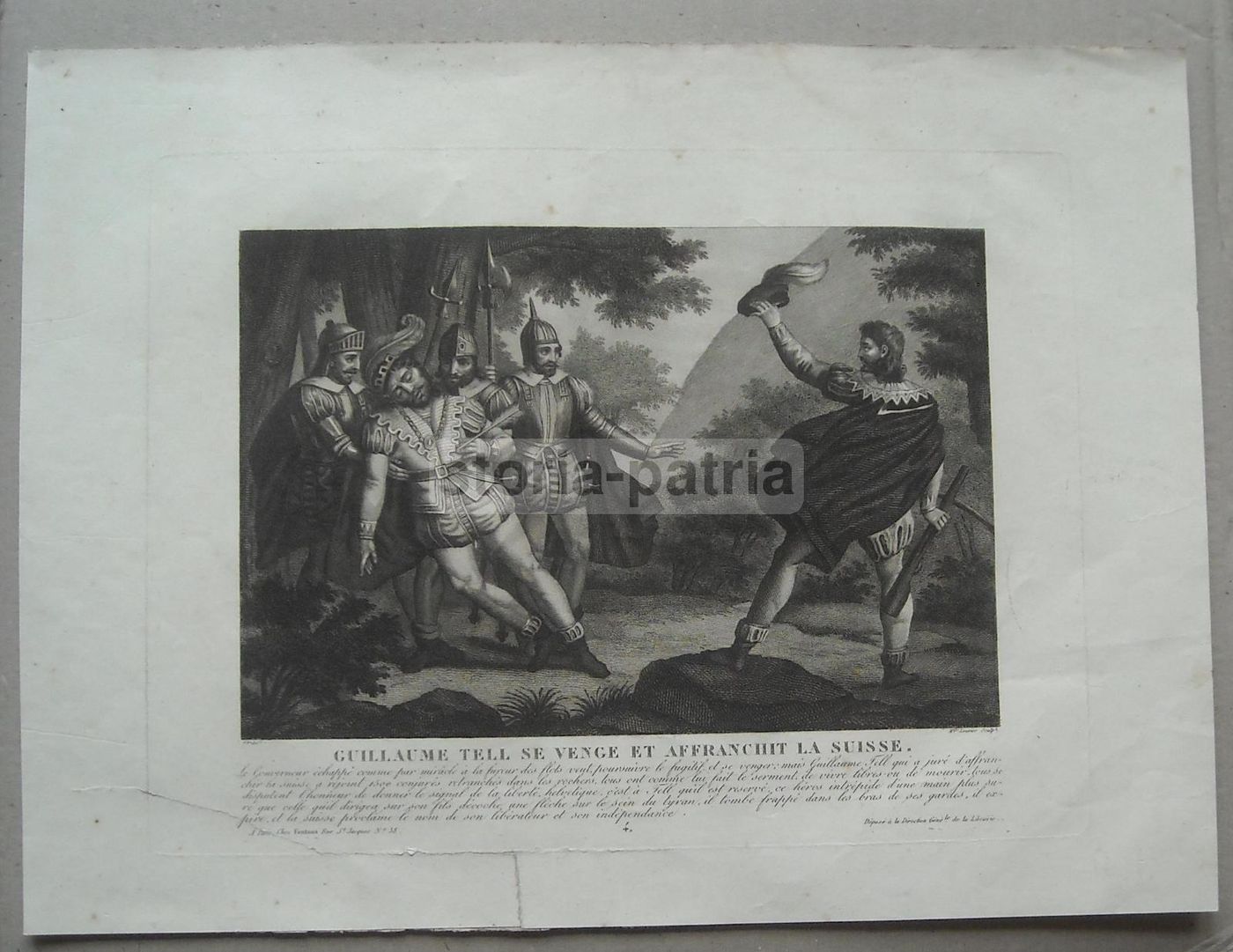 Guglielmo Tell Incisione Francese 800 Louvier Svizzera Storica