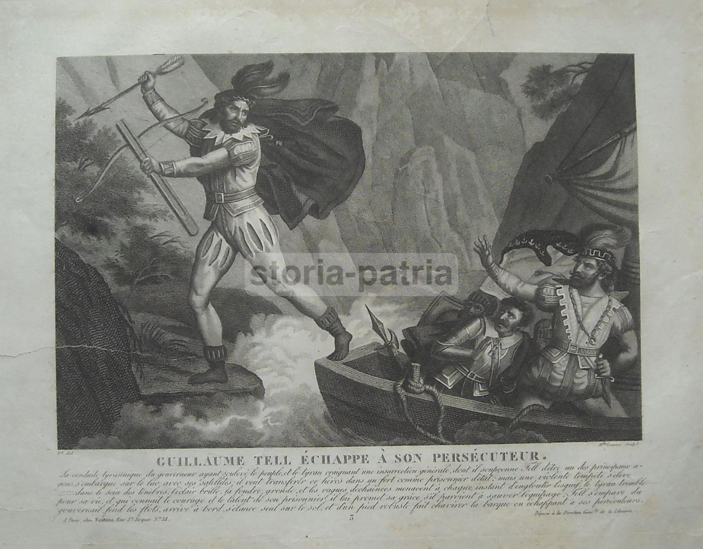 Incisione Antica Di Guglielmo Tell, M.lle Louvier, Metà XIX Secolo