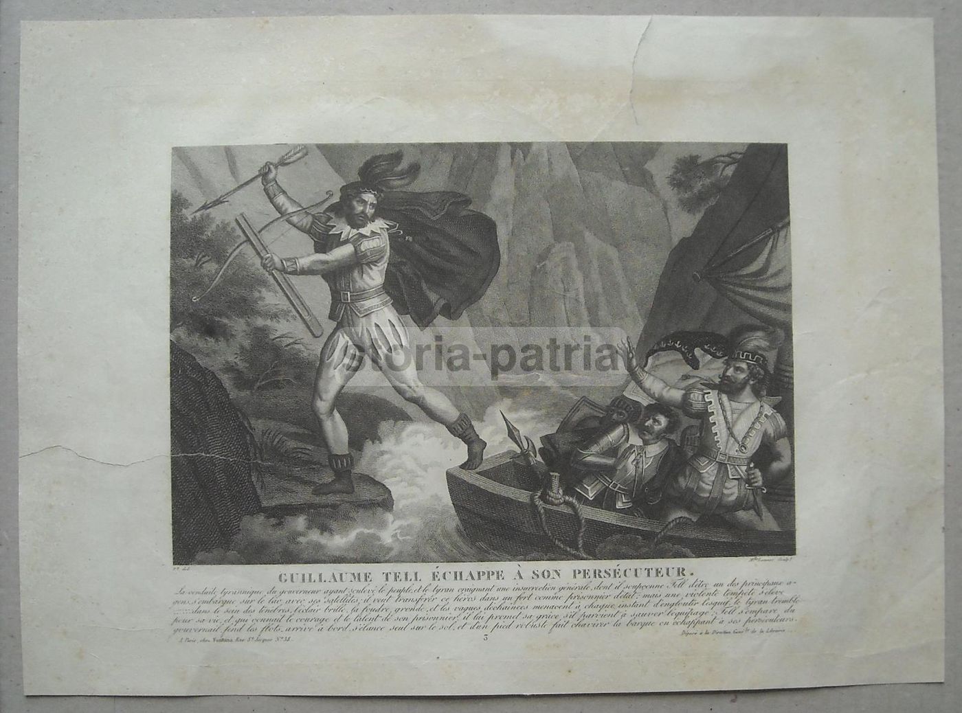 Incisione Antica Di Guglielmo Tell, M.lle Louvier, Metà XIX Secolo