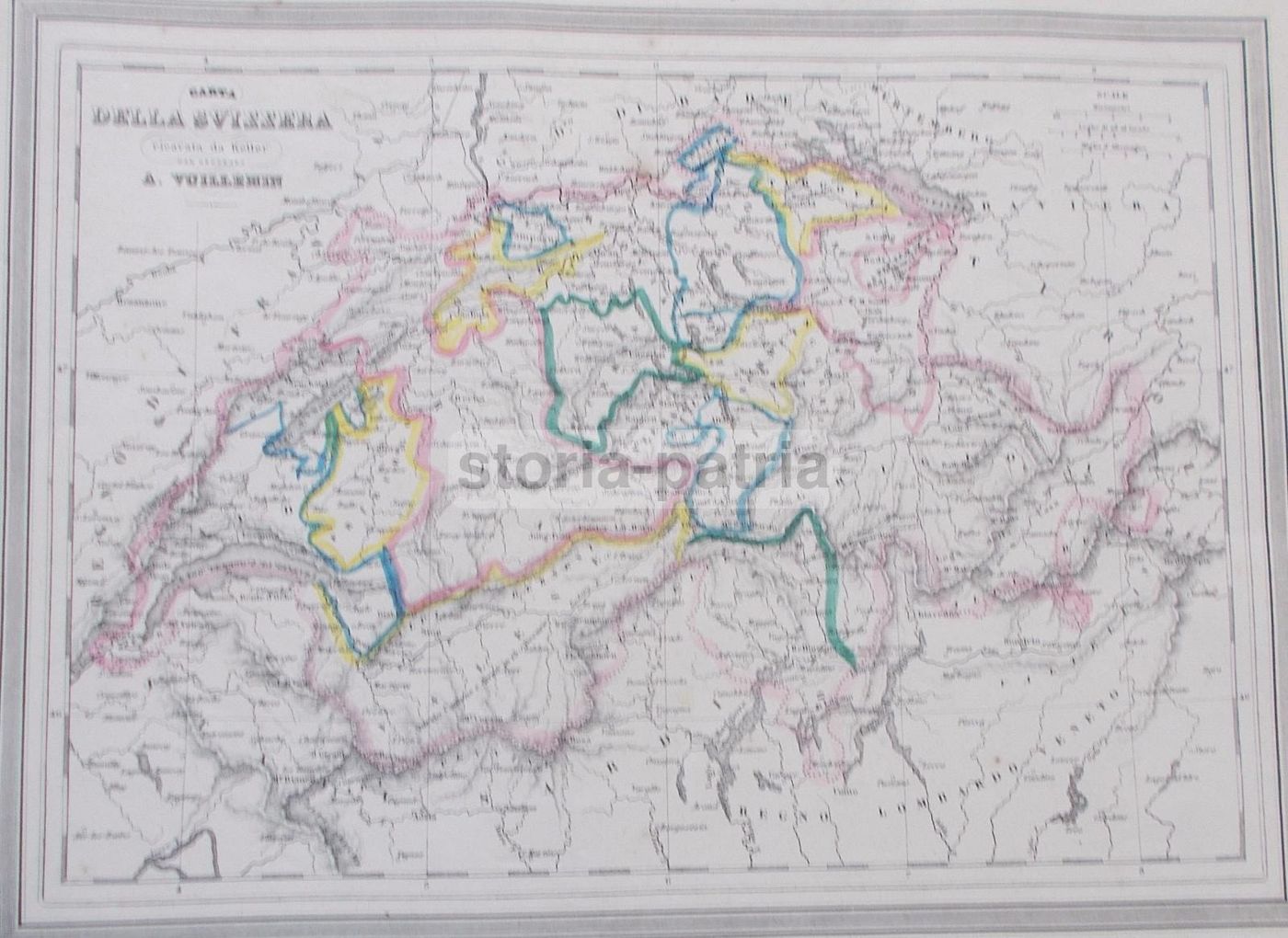 Antica Mappa Della Svizzera E Dei Laghi Lombardi, XIX Secolo, Incisione Originale