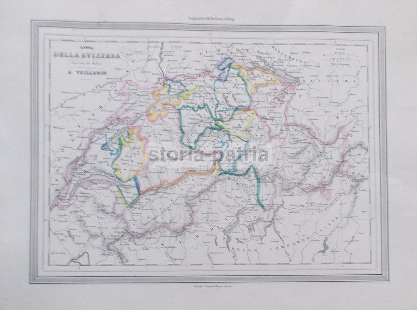 Antica Mappa Della Svizzera E Dei Laghi Lombardi, XIX Secolo, Incisione Originale