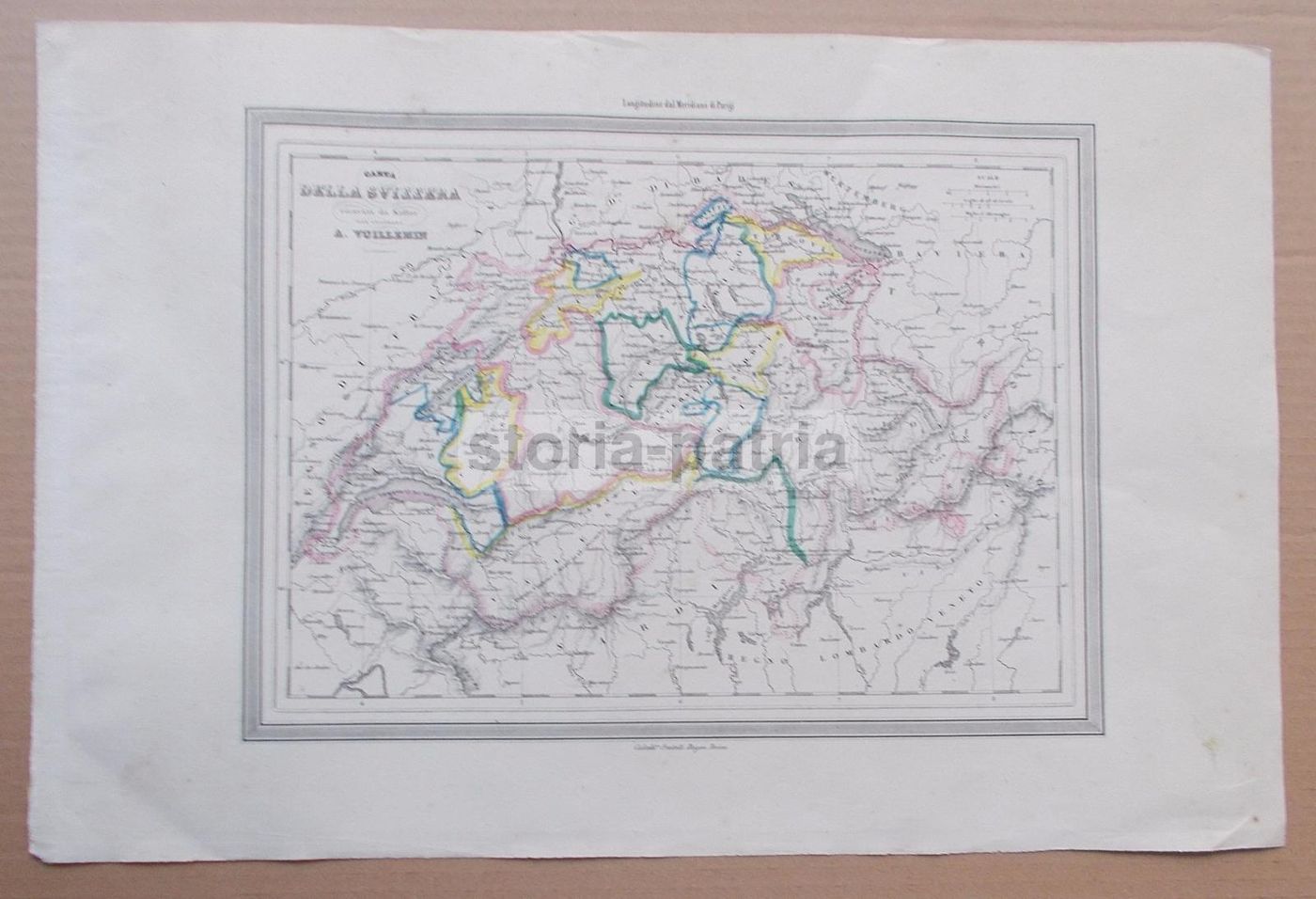 Antica Mappa Della Svizzera E Dei Laghi Lombardi, XIX Secolo, Incisione Originale