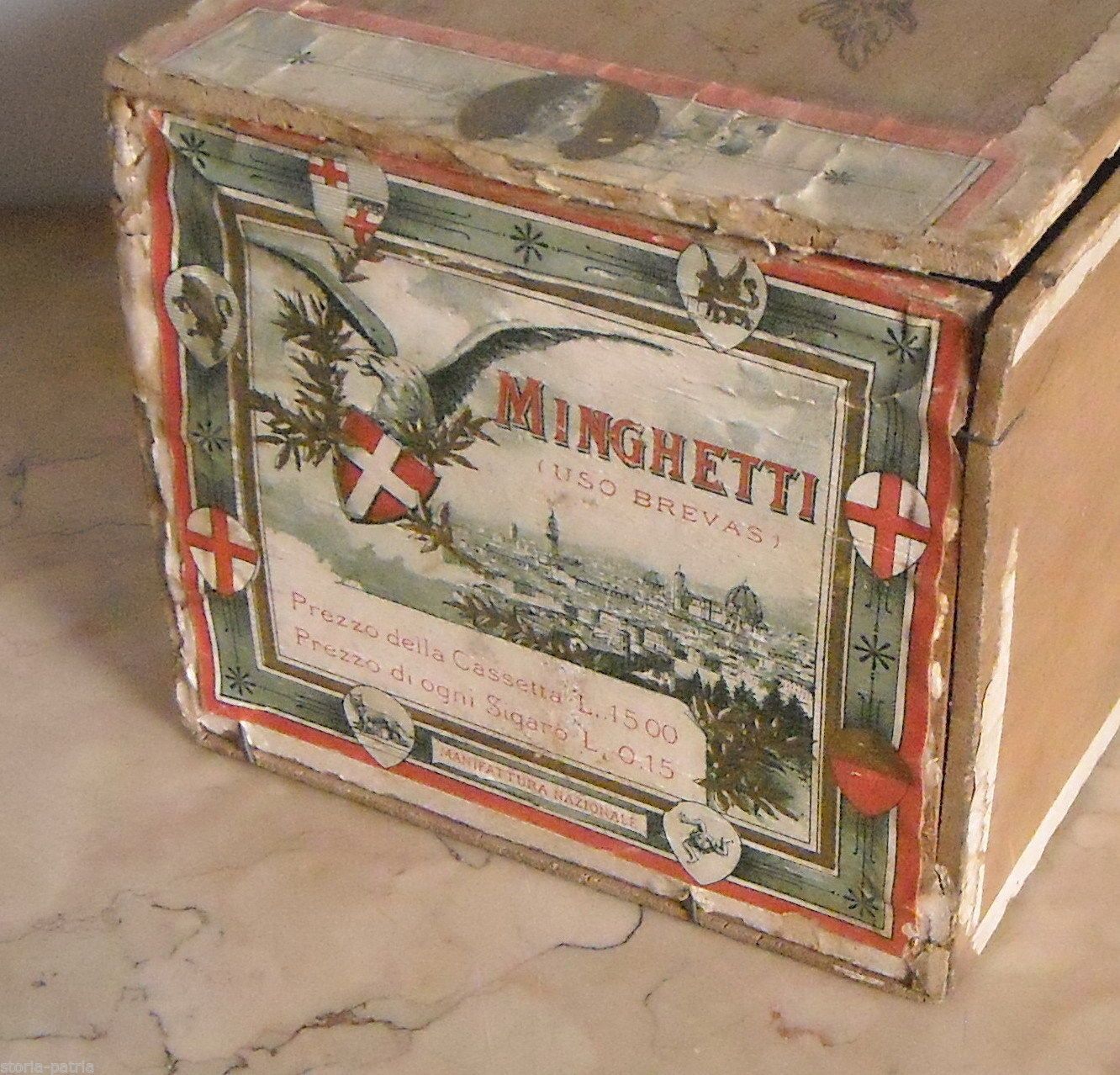 Scatola Sigari Minghetti Antica Legno Araldica Sabauda Firenze 1900