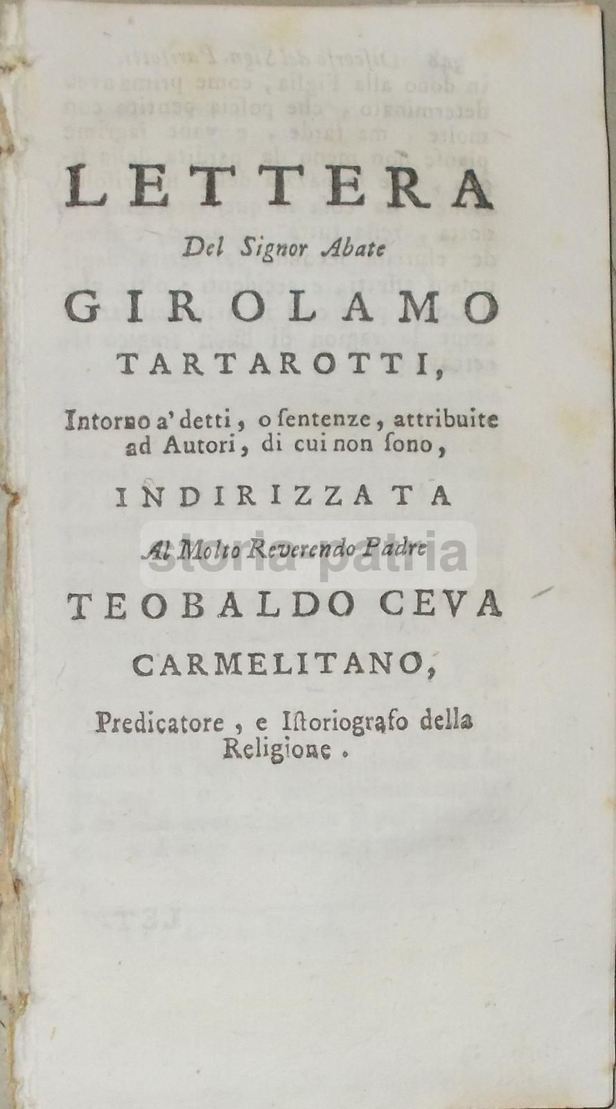Lettera Di Girolamo Tartarotti A Teobaldo Ceva Sulla Filologia E Teologia, Venezia, XVIII Secolo