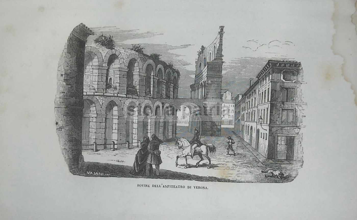 Stampa Antica Anfiteatro Di Verona Incisione 800 Vajani
