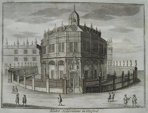 Incisione Antica Teatro Sheldonian Oxford Acquaforte XVIII Secolo
