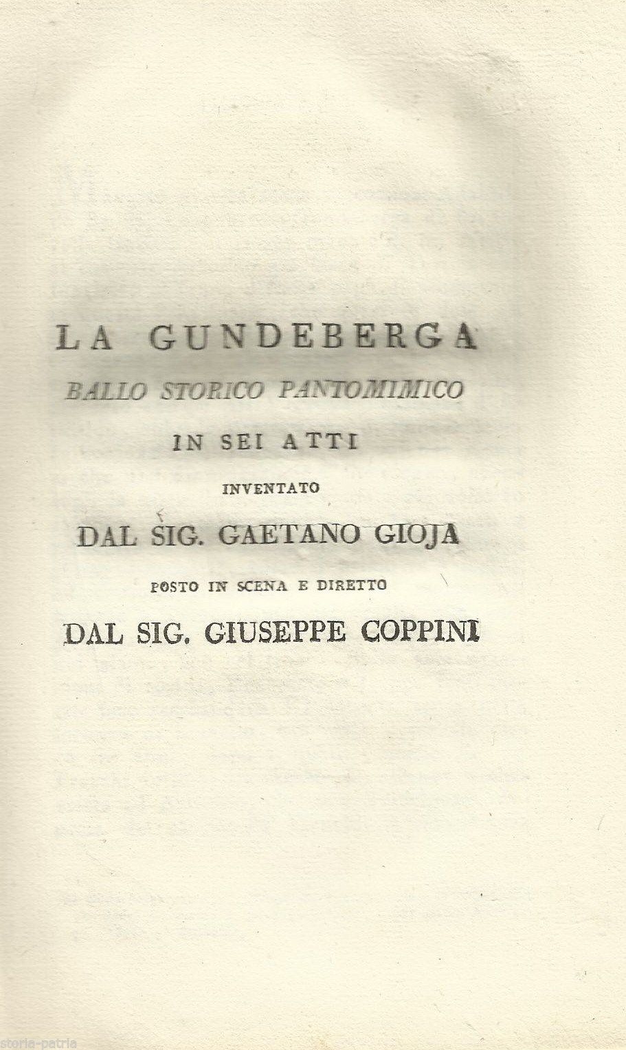 Gundeberga: Ballo Pantomimico Di Gaetano Gioja, Senigallia 1840