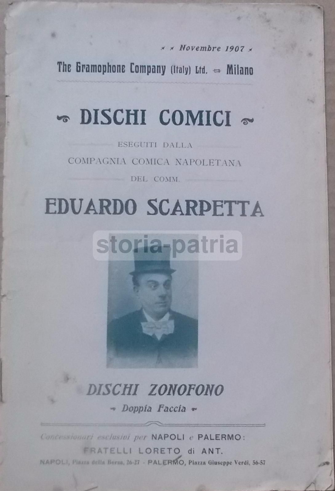 Catalogo Dischi Teatro Comico Napoletano Scarpetta 1907 Zonofono