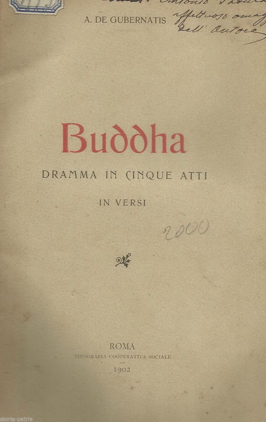 Buddha: Dramma In Versi, Angelo De Gubernatis, 1902. Prima Edizione Rara.