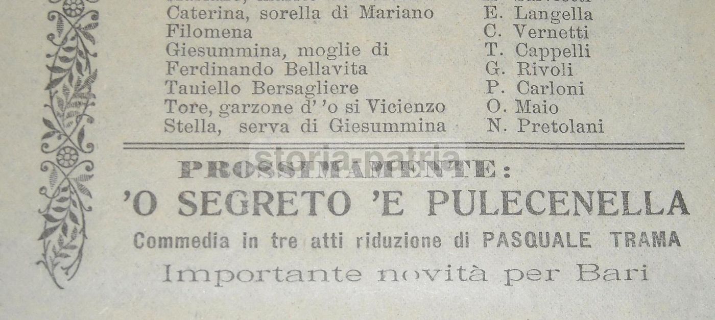 Volantino Teatro Margherita Bari 1919 Compagnia Murolo Torelli