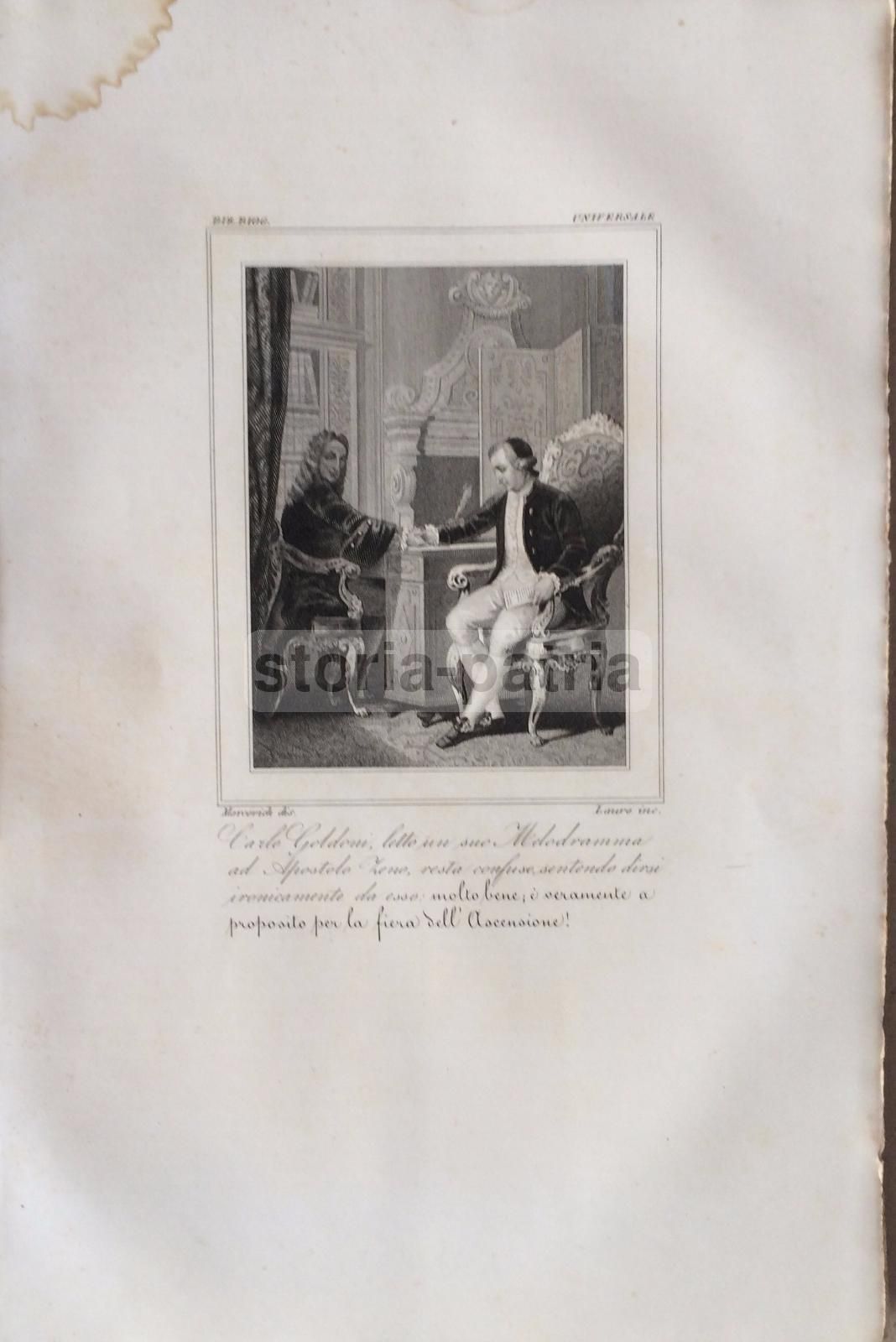 Incisione Goldoni E Apostolo Zeno, Teatro E Melodramma, Lauro, 1840