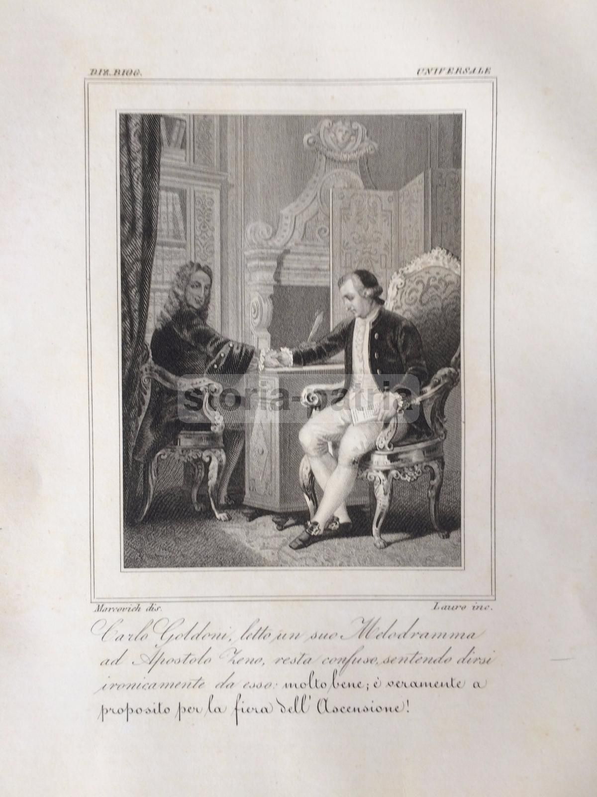 Incisione Goldoni E Apostolo Zeno, Teatro E Melodramma, Lauro, 1840