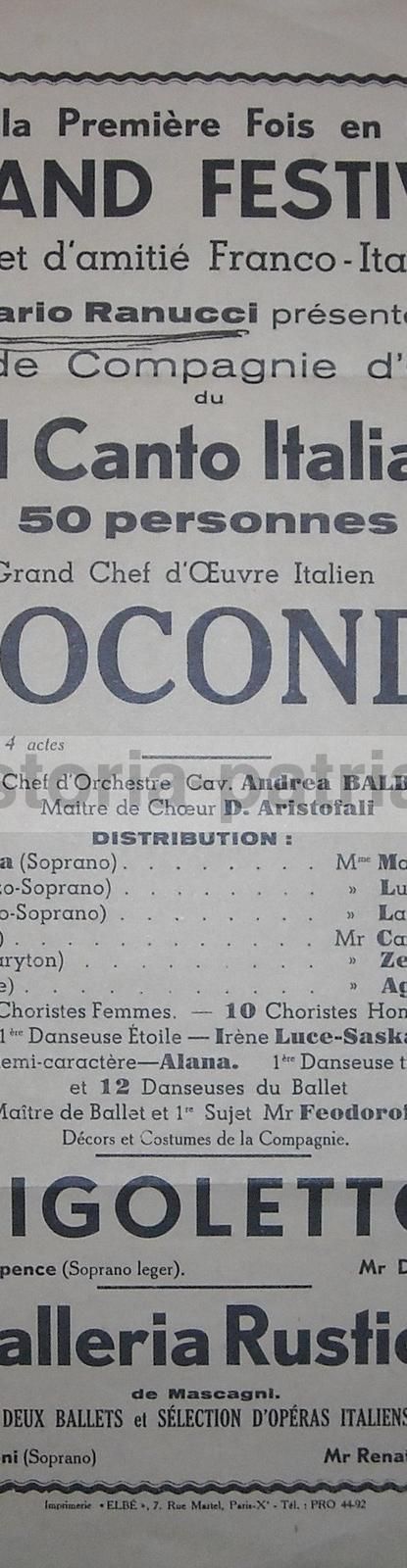 Locandina Teatrale Per La Gioconda, Rigoletto E Cavalleria Rusticana, Parigi