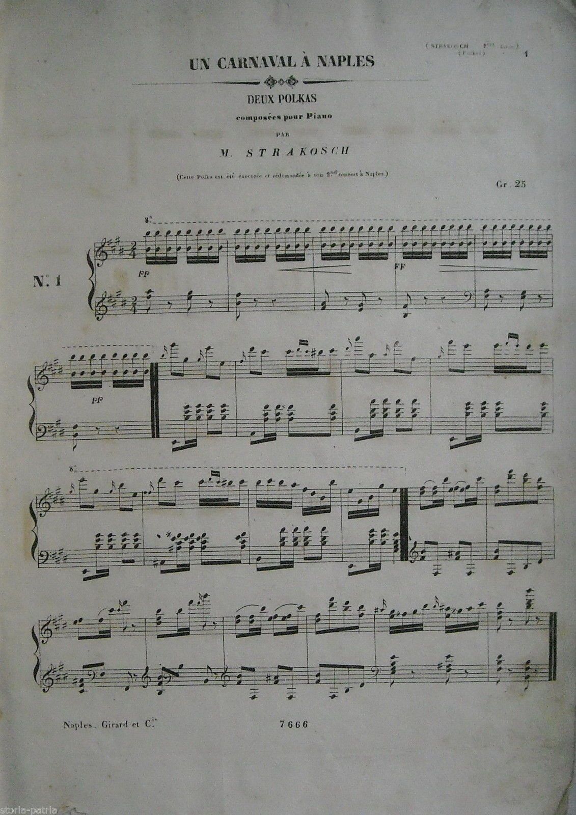 Spartito Antico: Un Carnaval A Napoli Di M. Strakosch (1850 Ca.)