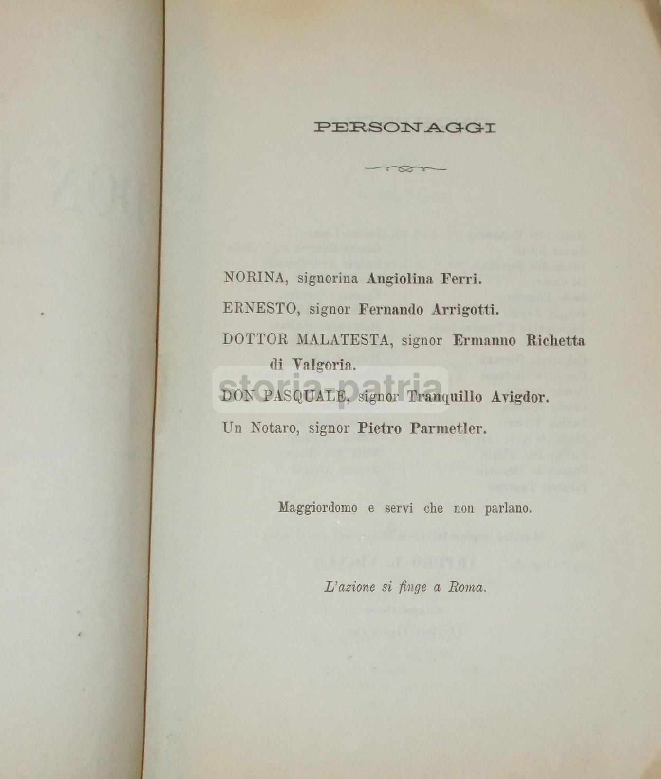 Don Pasquale Donizetti 1887: Libretto Teatrale Roux Torino