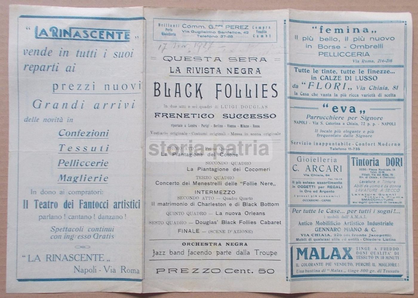 Volantino Black Follies, Teatro Politeama Giacosa, Napoli 1927