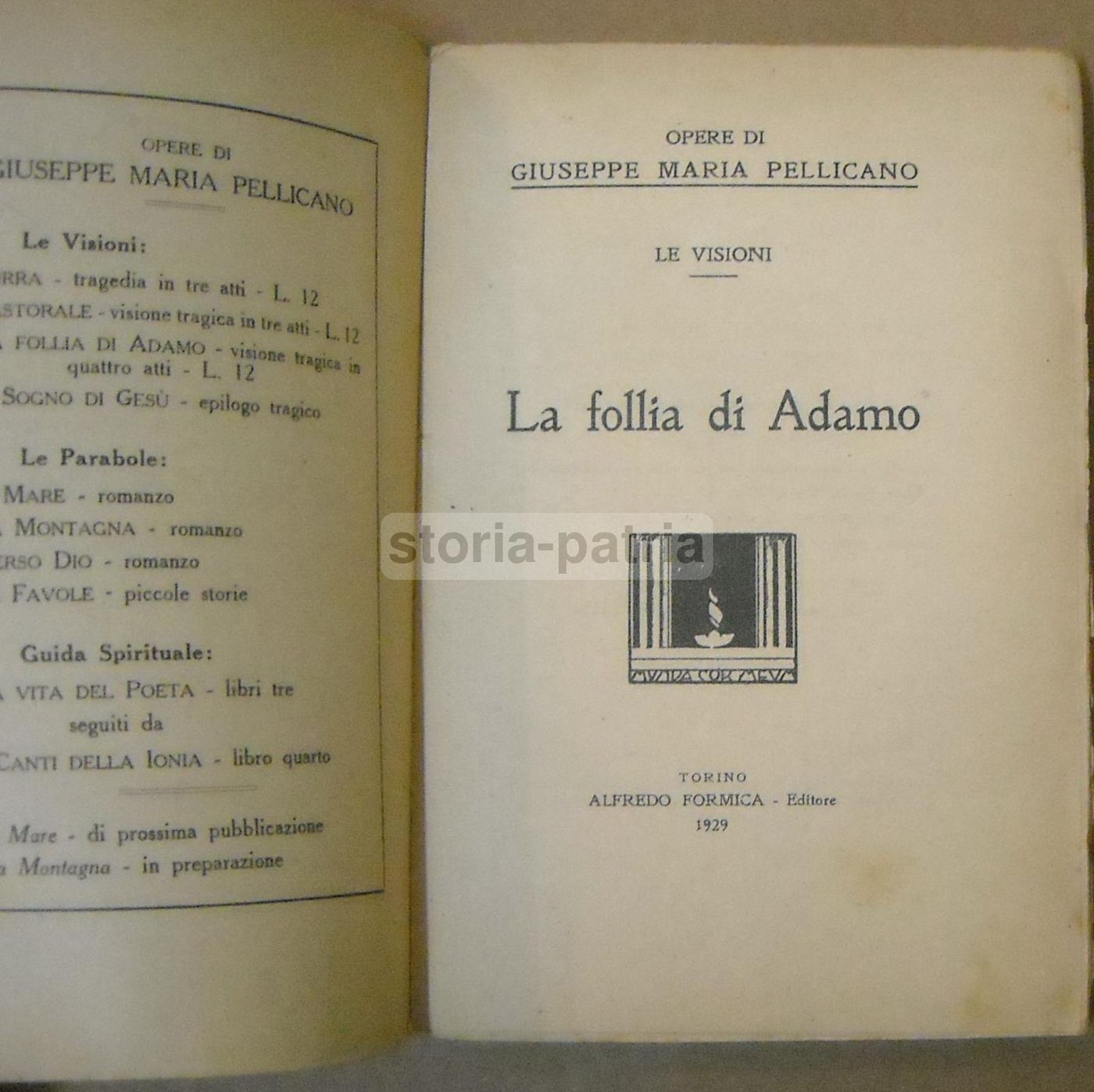 La Follia Di Adamo Di Giuseppe Maria Pellicano, 1929 Prima Edizione