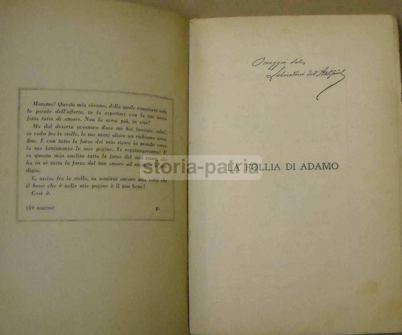 La Follia Di Adamo Di Giuseppe Maria Pellicano, 1929 Prima Edizione