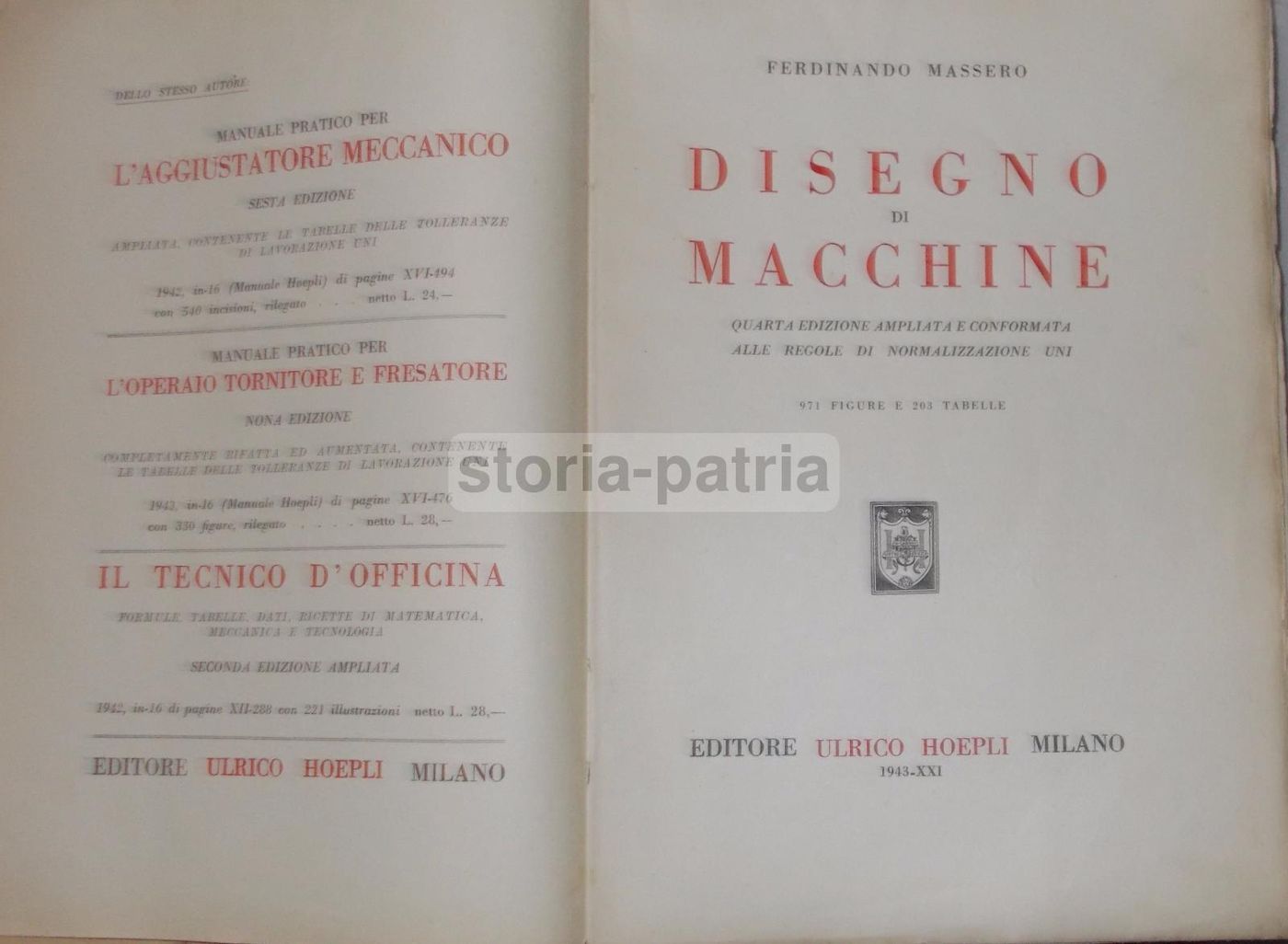 Disegno Di Macchine: Manuale Tecnico Hoepli (1943)