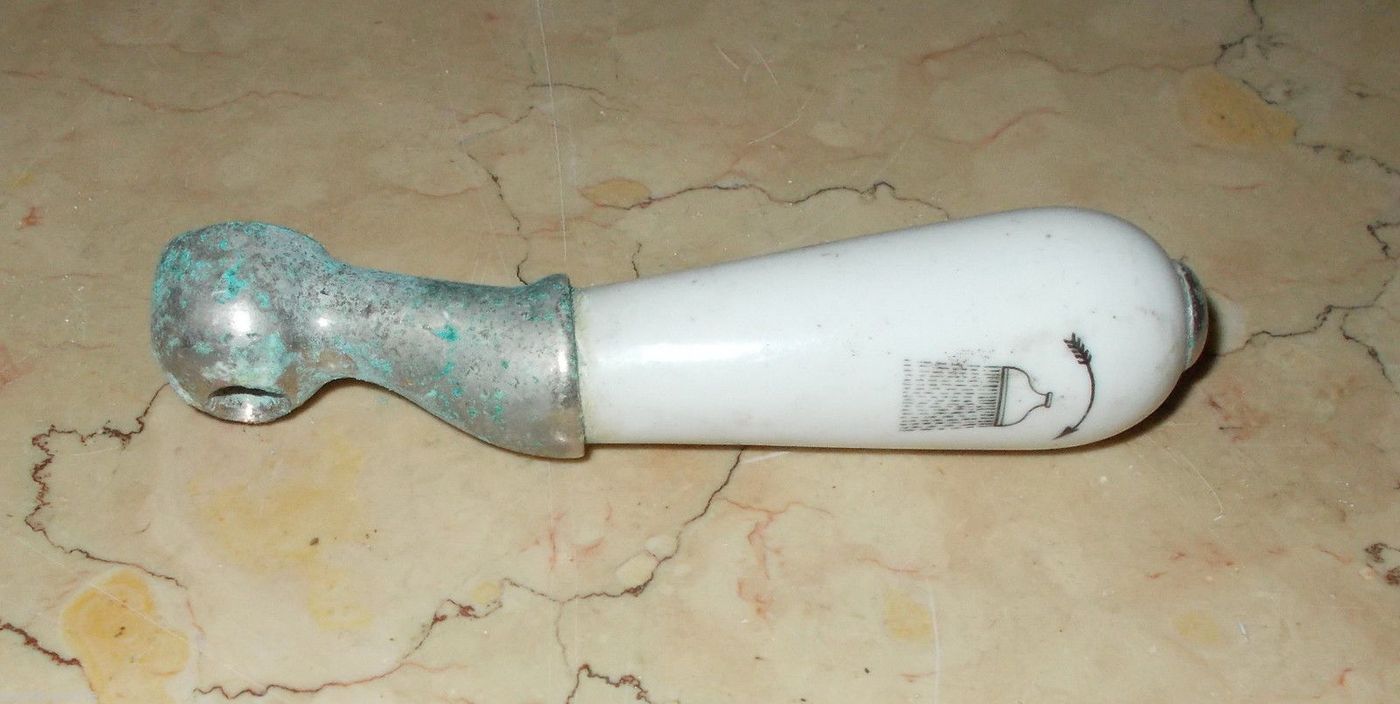 Maniglia d'Epoca In Porcellana E Metallo Cromato, Anni '30 '50