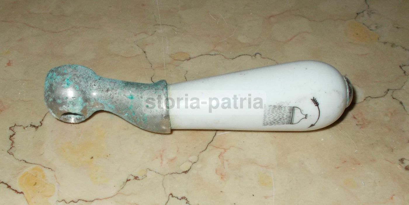 Maniglia d'Epoca In Porcellana E Metallo Cromato, Anni '30 '50