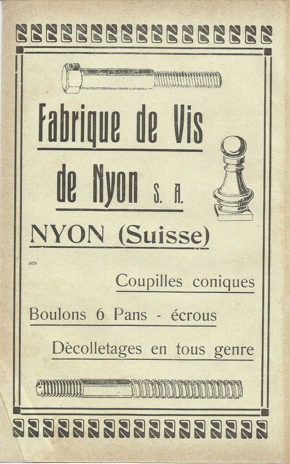 Stampa Pubblicitaria Antica Fabrique De Vis Nyon Svizzera 1920