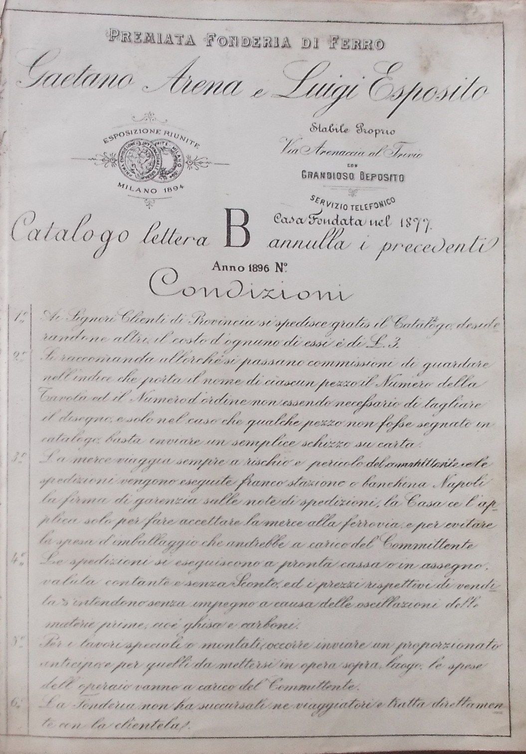 Catalogo Fonderia Arena Esposito Napoli 1896 Ferro Fusioni