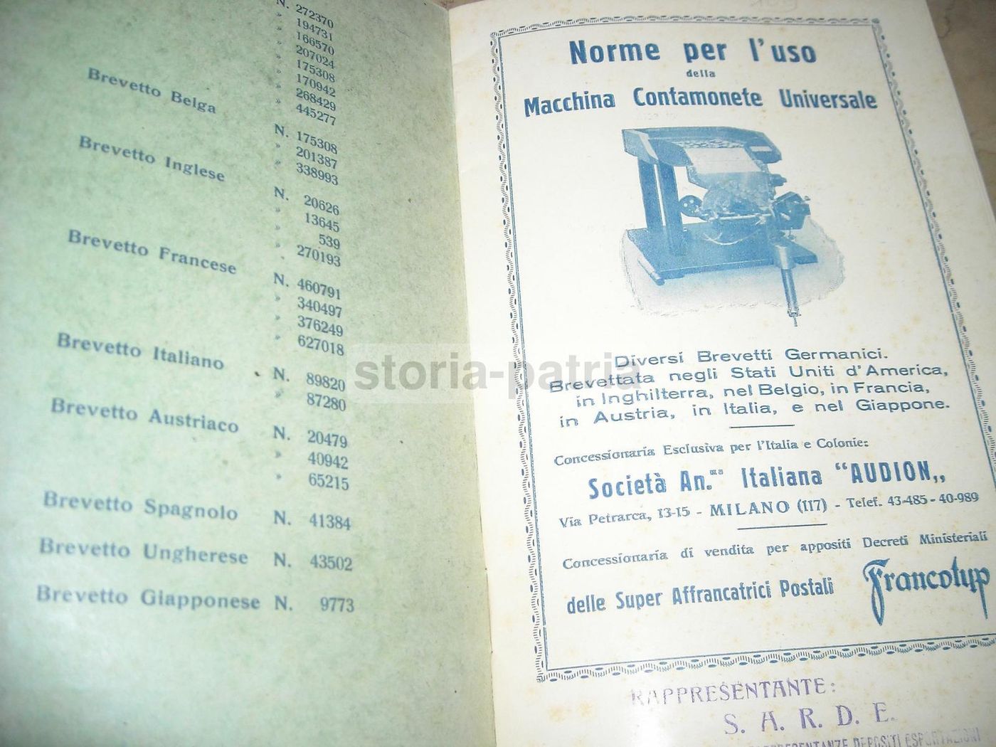 Manuale Macchina Contamonete Audion Francotyp, Milano (circa 1920)
