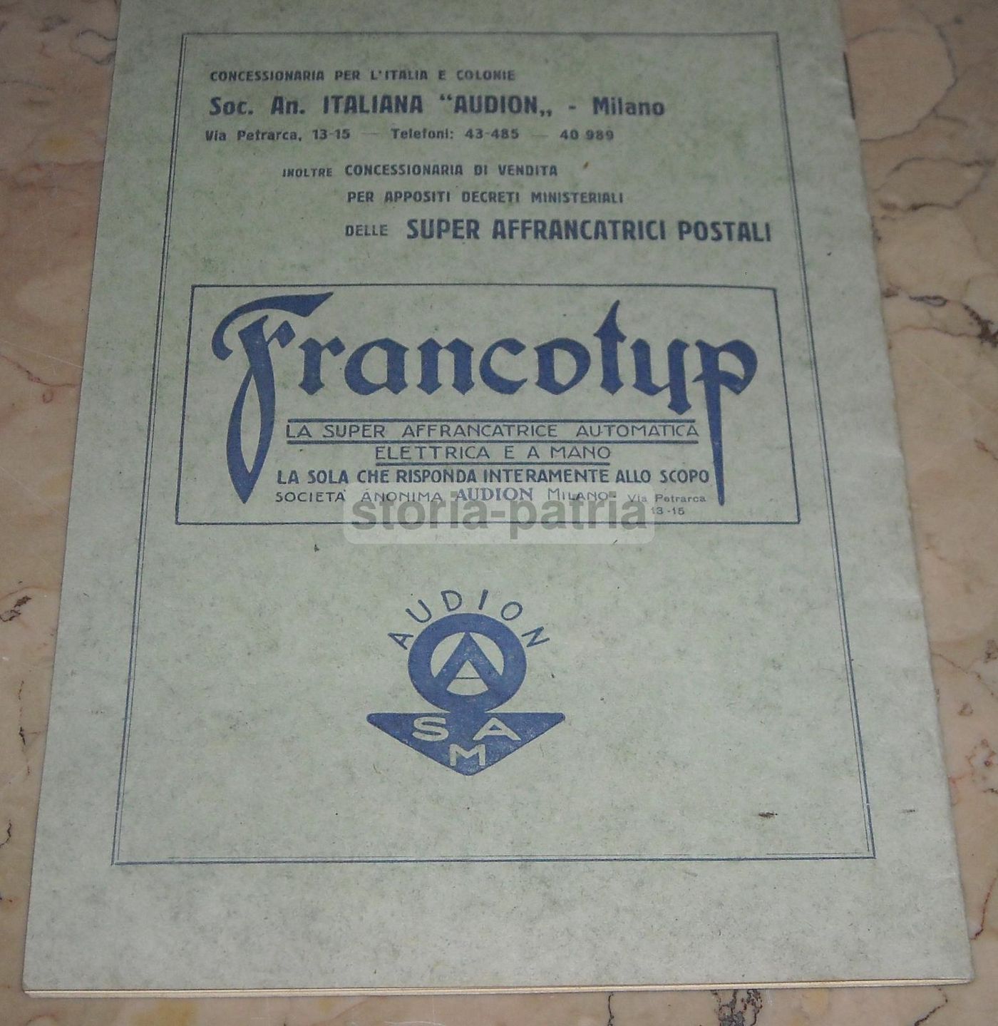 Manuale Macchina Contamonete Audion Francotyp, Milano (circa 1920)