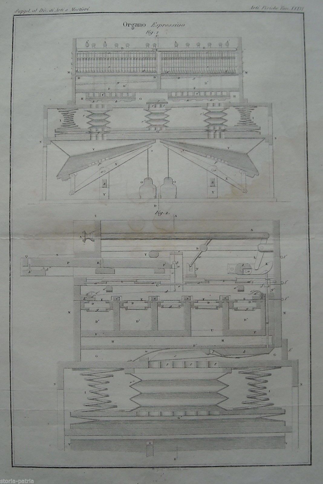 Incisione Antica Organo Espressivo, Gaetano Bonatti, 1850 Circa