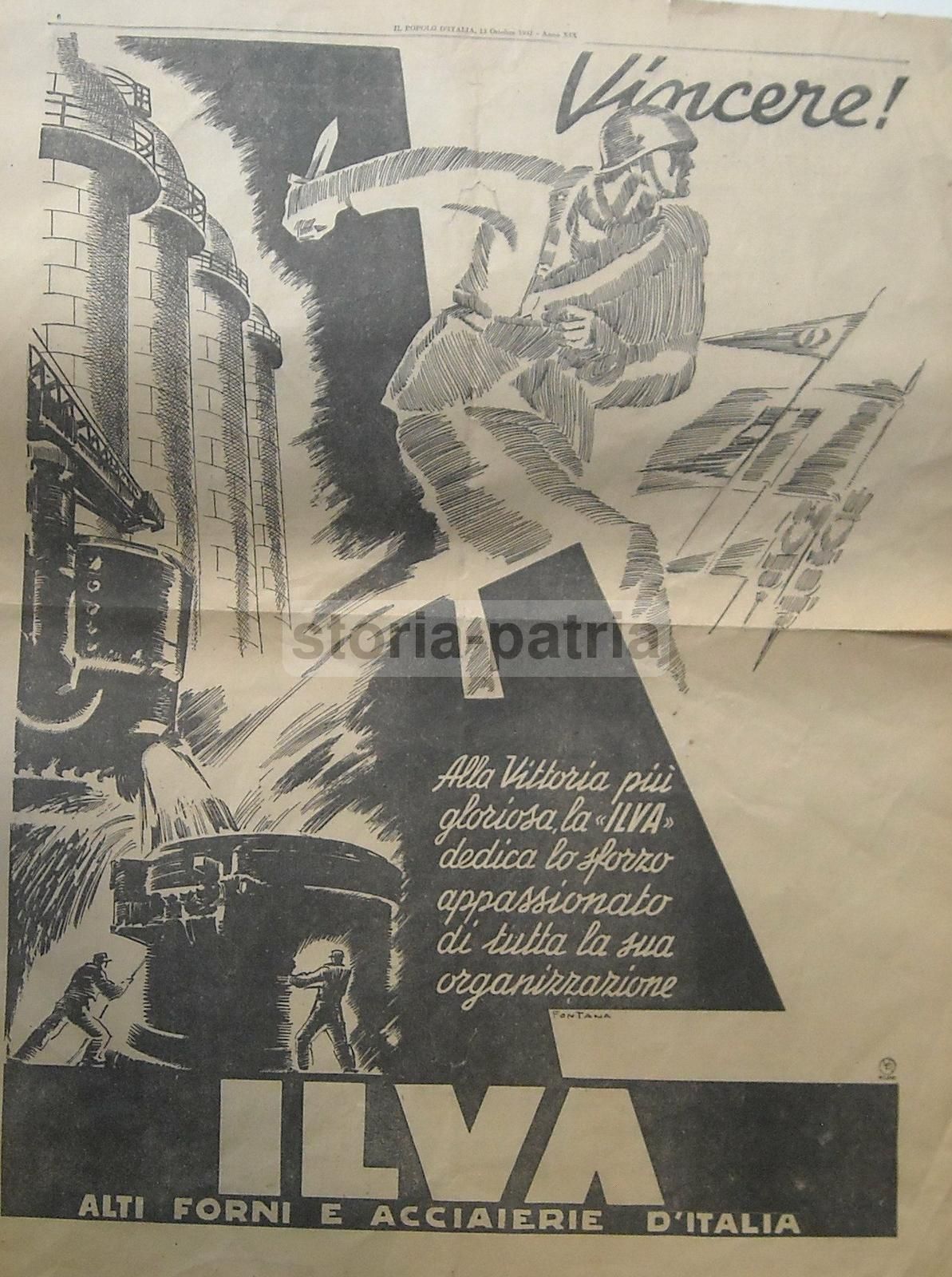 Pubblicità Ilva 1941: Illustrazione Futurista Di Fontana, Il Popolo d'Italia